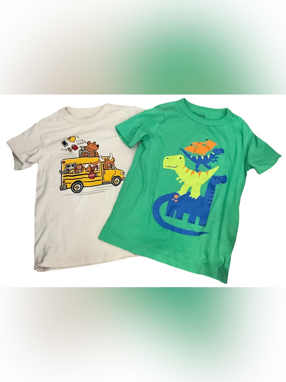 The Children’s Place Boys 4T Bundle of 2 Graphic T-Shirts Dinosaur & School Bus